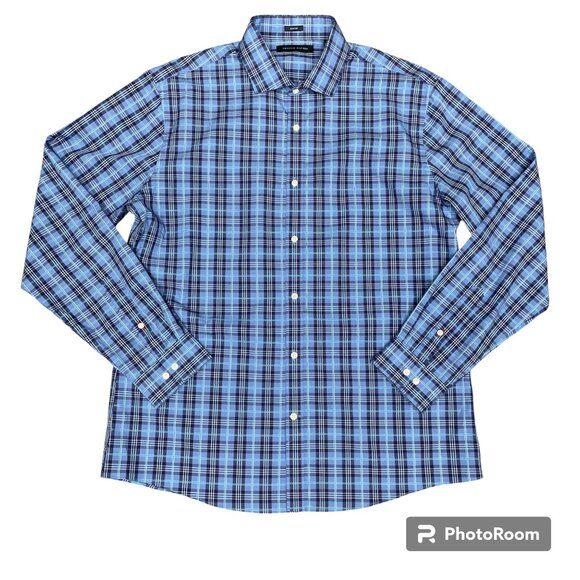 Men's TOMMY HILFIGER Slim Fit Blue Plaid Button-down Dress Shirt-‎ Size L - Picture 1 of 10
